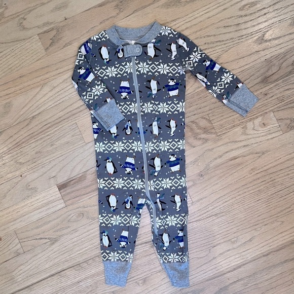 Hanna Andersson Gray Winter Penguin Holiday PJ Zip Up Pajamas Sz 9-12 mo 70cm - Picture 3 of 7